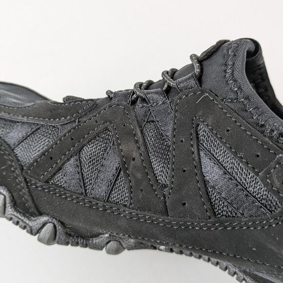 Skechers Womens Sz7 Shoes Black Slip On Tennis Runner Memory Foam Leather Comfy - Picture 12 of 13